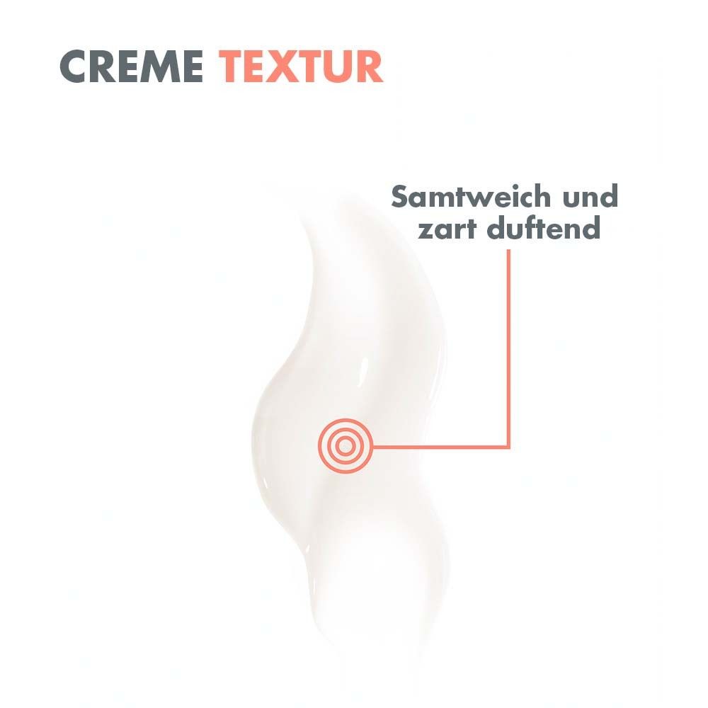 Texture crème. Trace de crème blanche. Texte: Doux et délicatement parfumé.