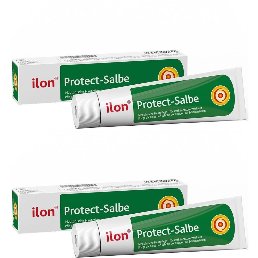 Zwei Tuben und zwei Schachteln. Auf den Tuben und Schachteln steht "ilon Protect-Salbe".