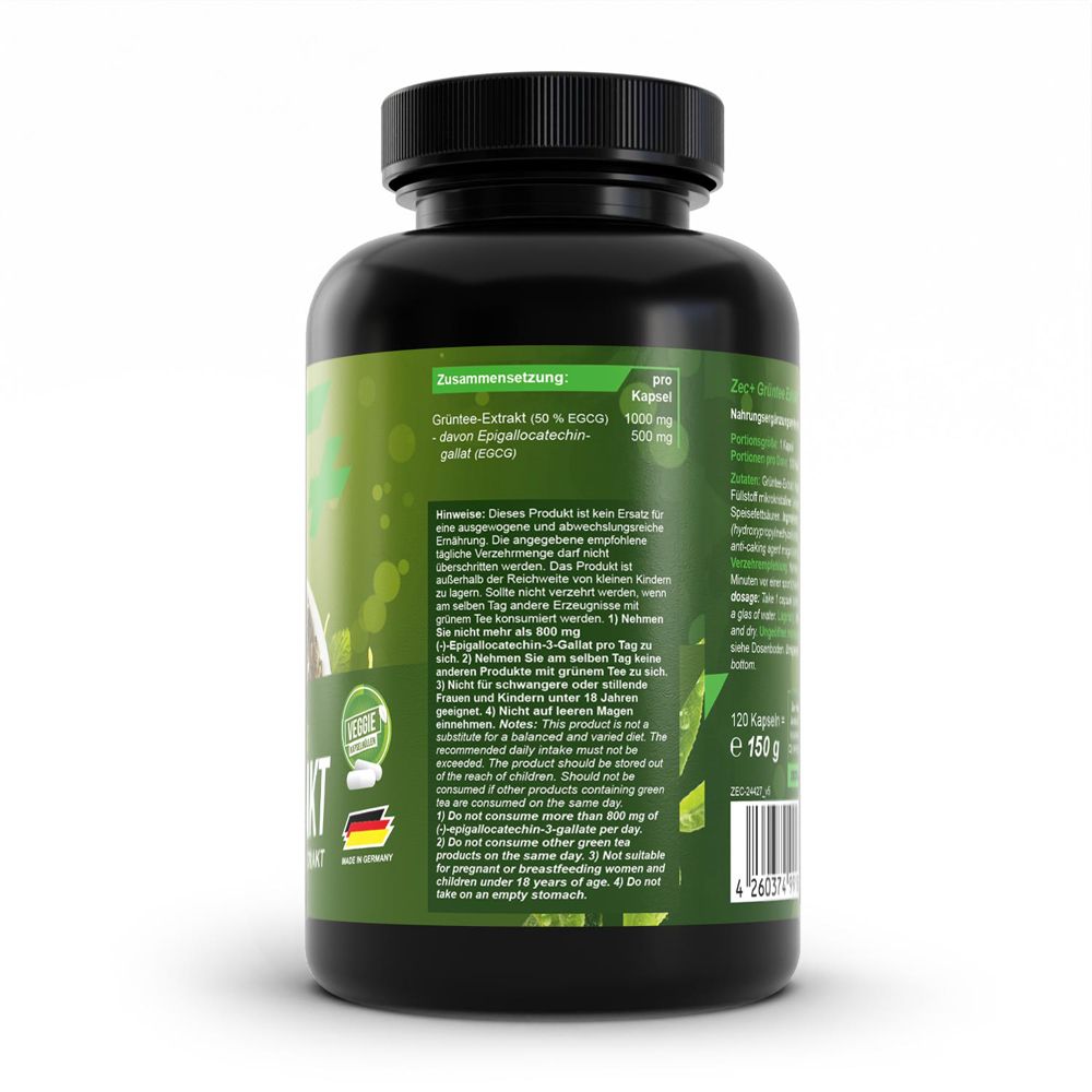 Arrière du pot : informations nutritionnelles, ingrédients et instructions d'utilisation pour ZEC+ EXTRAIT DE THÉ VERT.