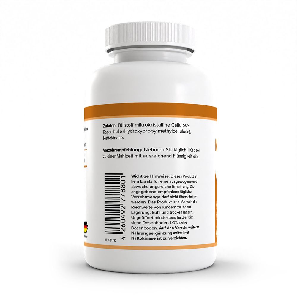 Arrière d'un pot blanc avec étiquette orange. Contient des informations sur les ingrédients et la posologie.