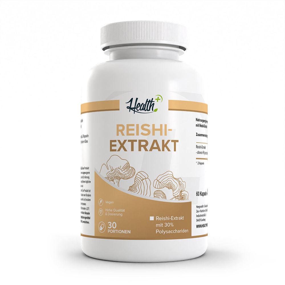 HEALTH+ Reishi Extrakt Kapseln mit 30% Polysacchariden, 30 Portionen.
