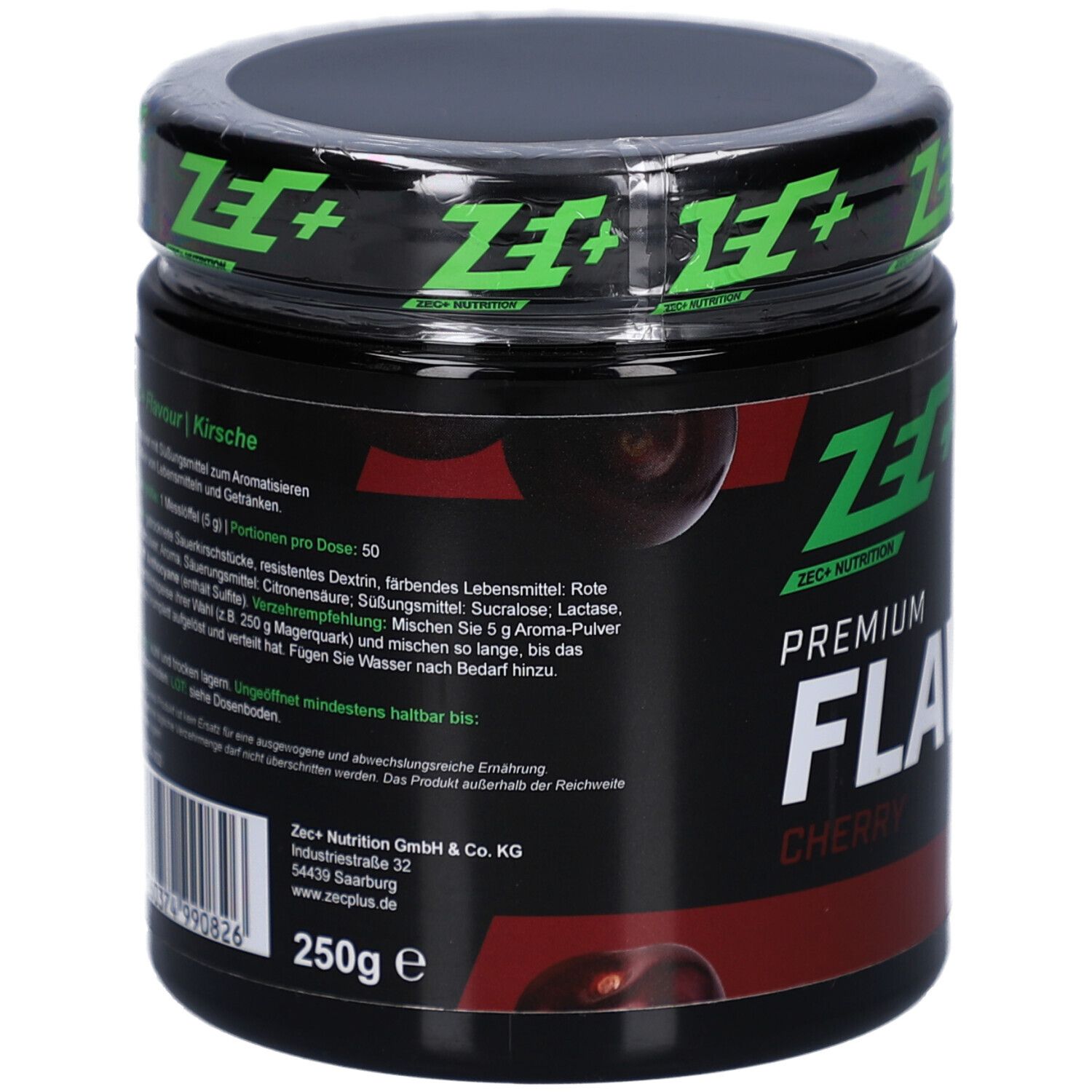 Dos du pot ZEC+. Liste des ingrédients, 250g, label Vegan, Fabriqué en Allemagne.