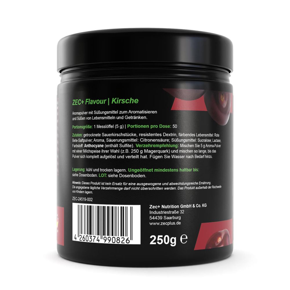 Dos du pot ZEC+. Liste des ingrédients, conseils de stockage, 250g, code-barres.
