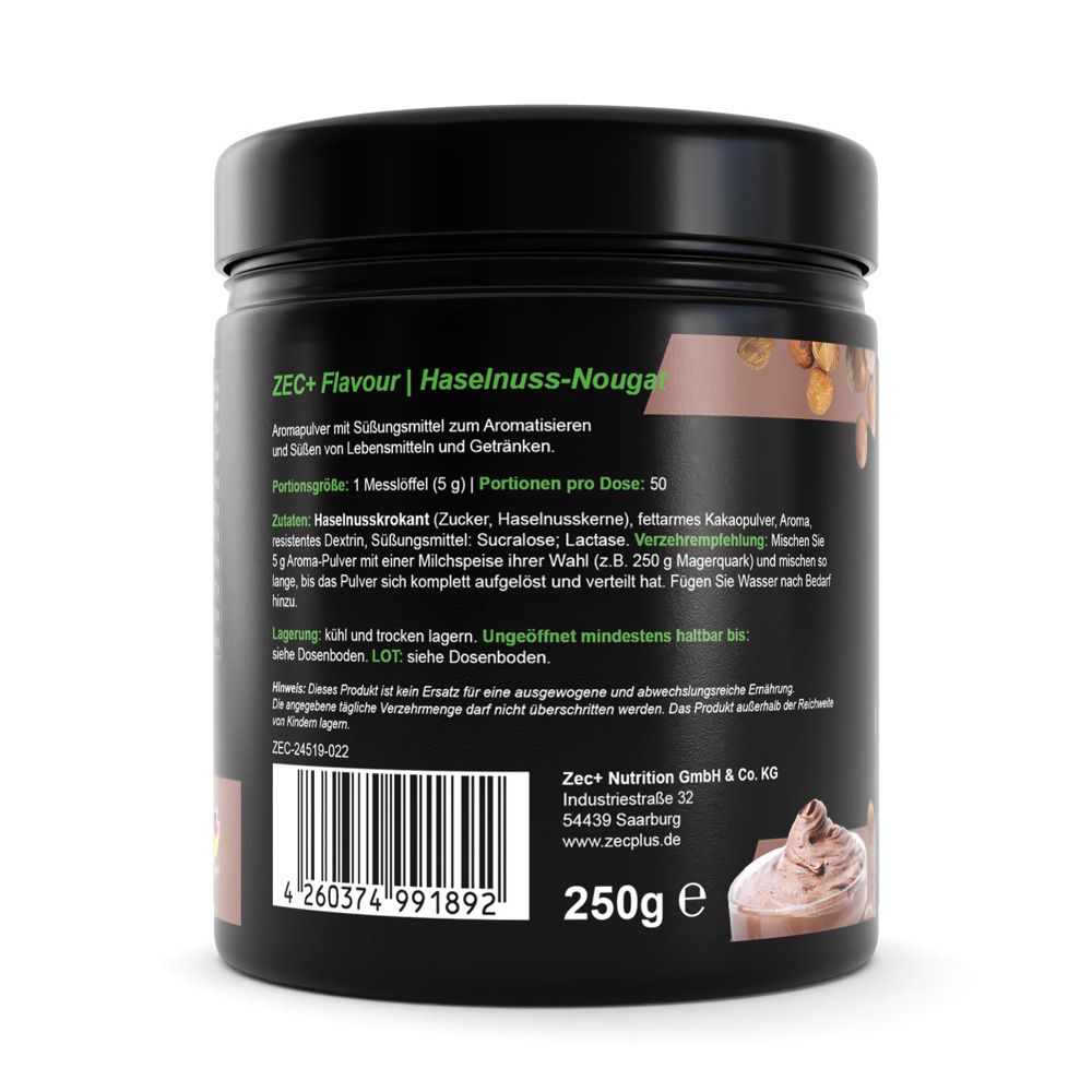 Pot noir avec texte. Contient des informations sur les ingrédients, le dosage et le fabricant. 250g e.