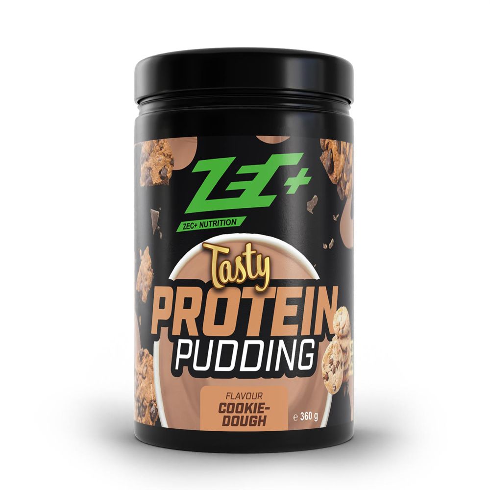 Pot noir de Tasty Protein Pudding, saveur Cookie Dough. Inscription ZEC+. Contenance : 360g.