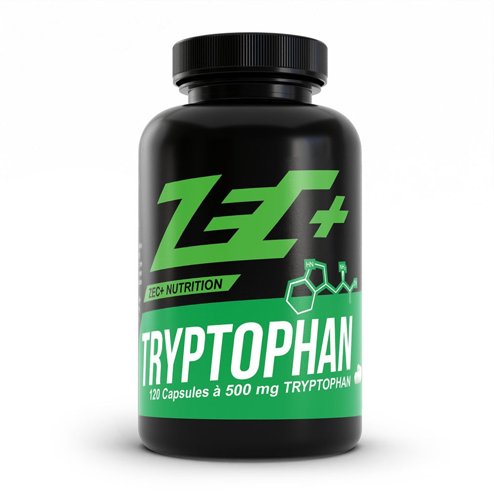 Pot noir avec capsules ZEC+ NUTRITION TRYPTOPHAN. 120 capsules à 500 mg.