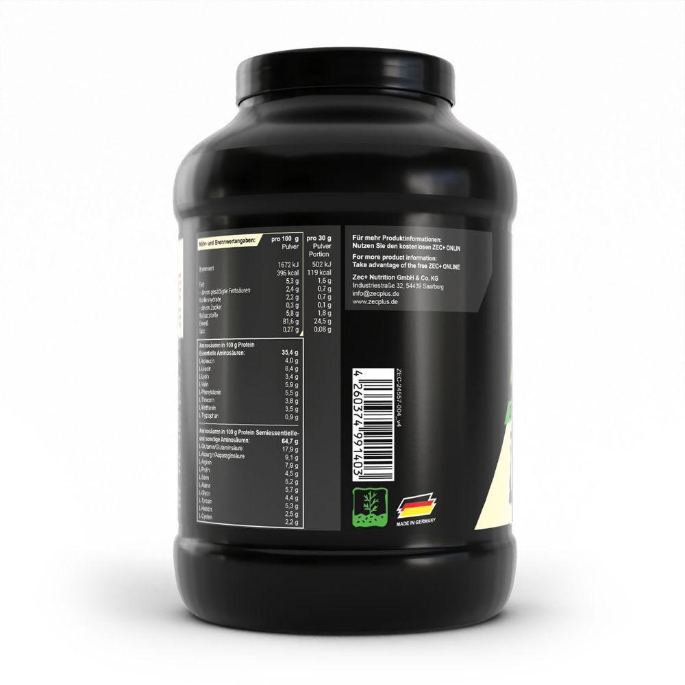 Dos de la boîte noire. Texte avec informations nutritionnelles et ingrédients. Avec certification et code-barres.