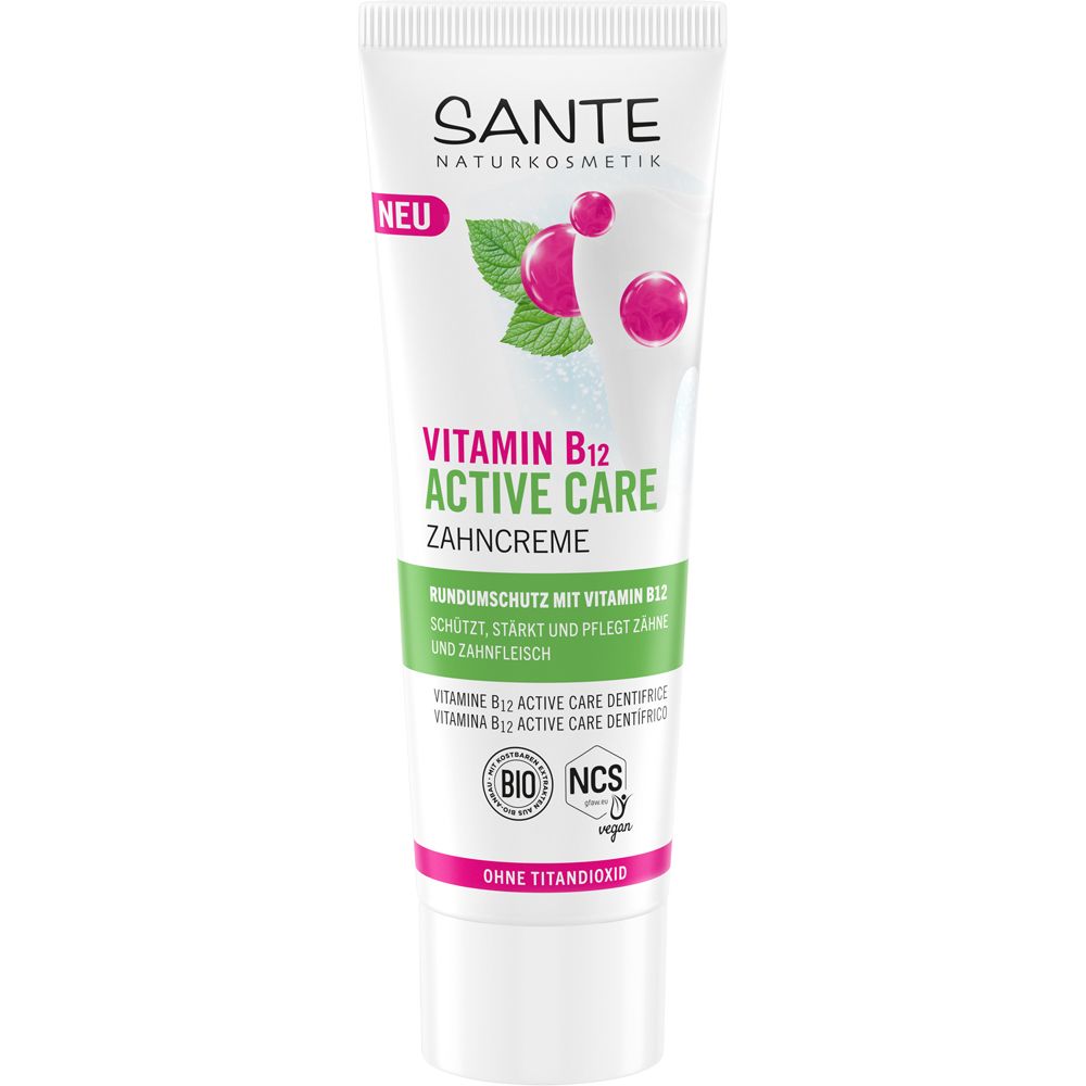 Tube SANTE Vitamin B12 Active Care Dentifrice avec Fluorure et Sauge Bio. Nouveau.