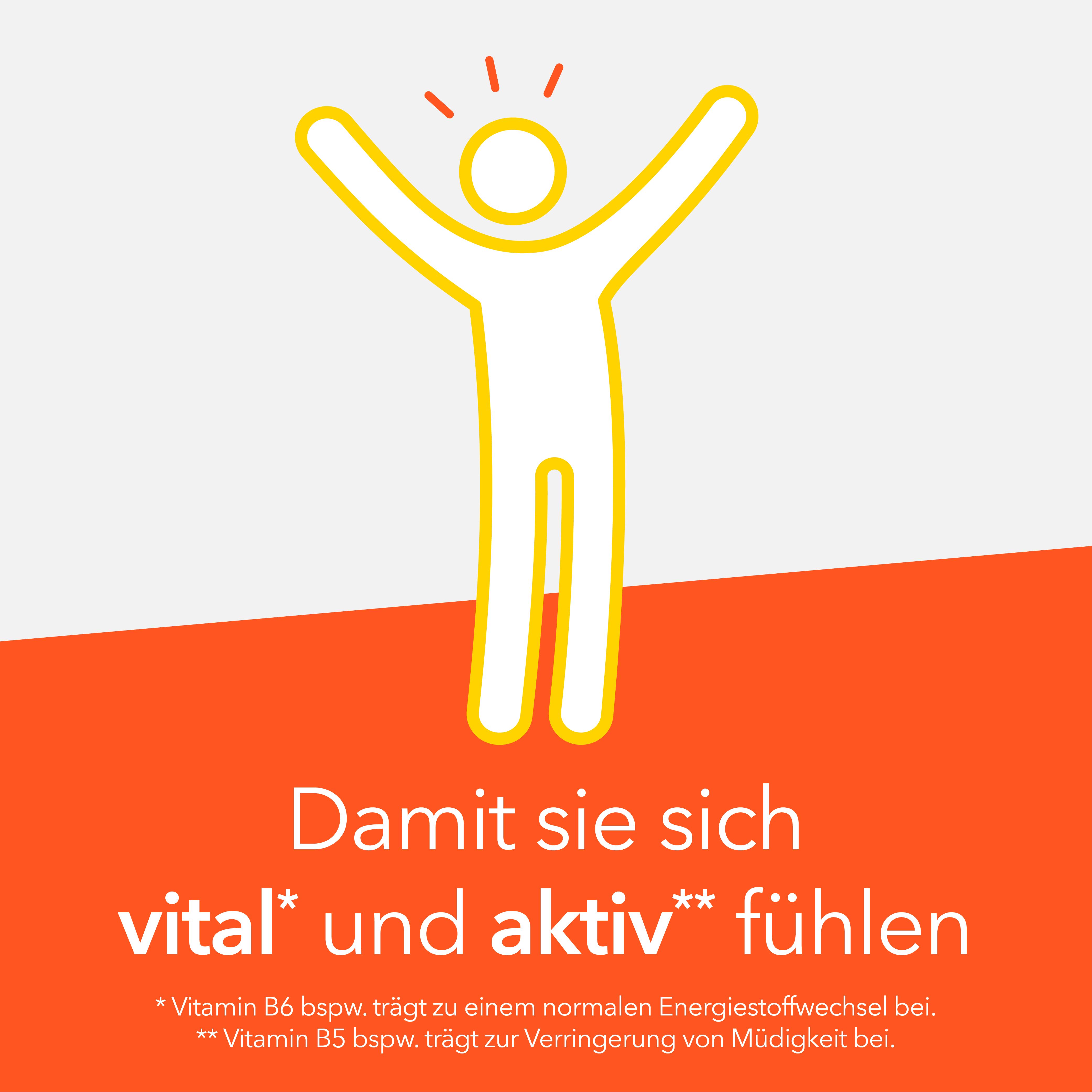 Stilisierte Person mit ausgestreckten Armen, die Vitalität und Aktivität symbolisiert.