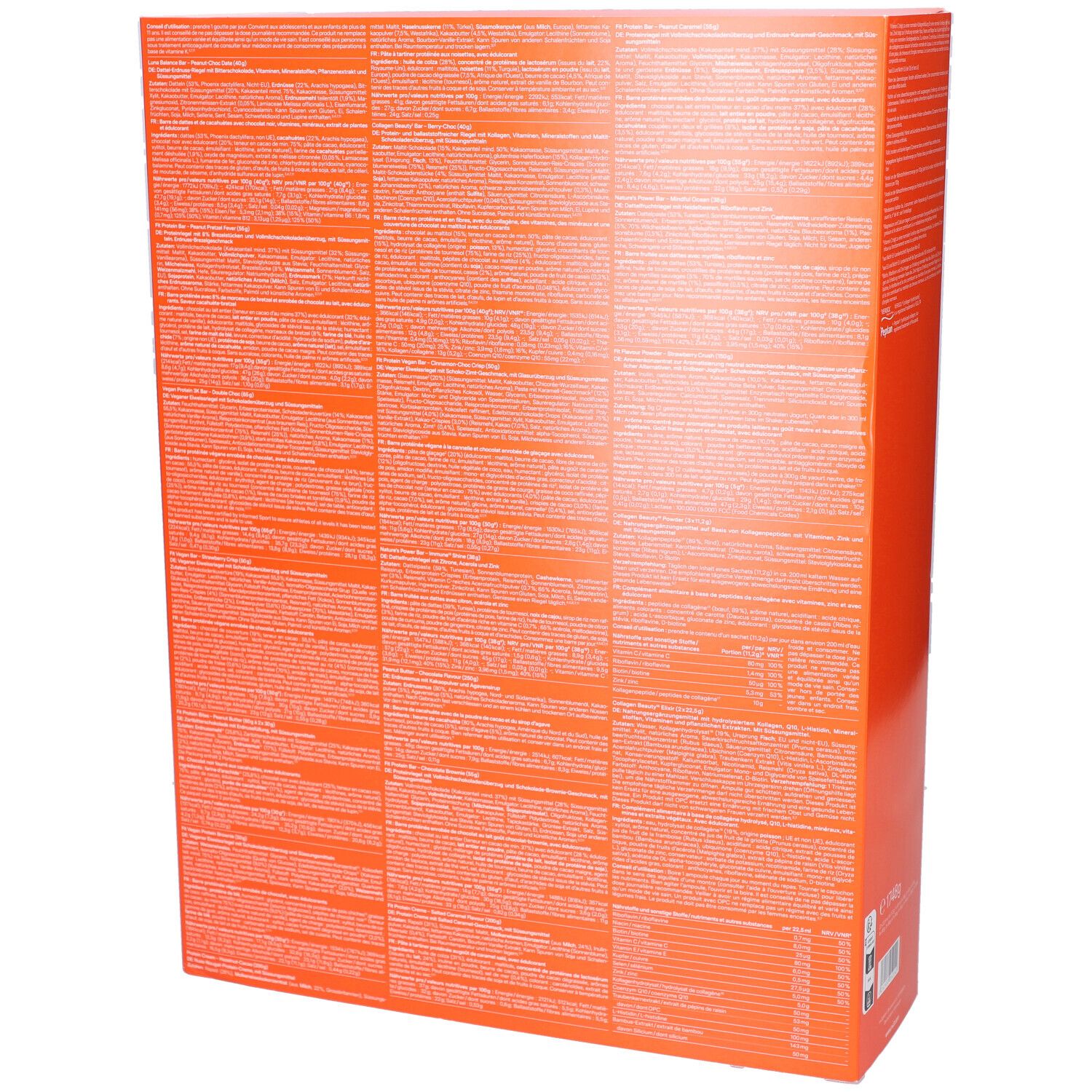 Orangefarbener Adventskalender mit weißer Aufschrift. Rückseite mit Text.