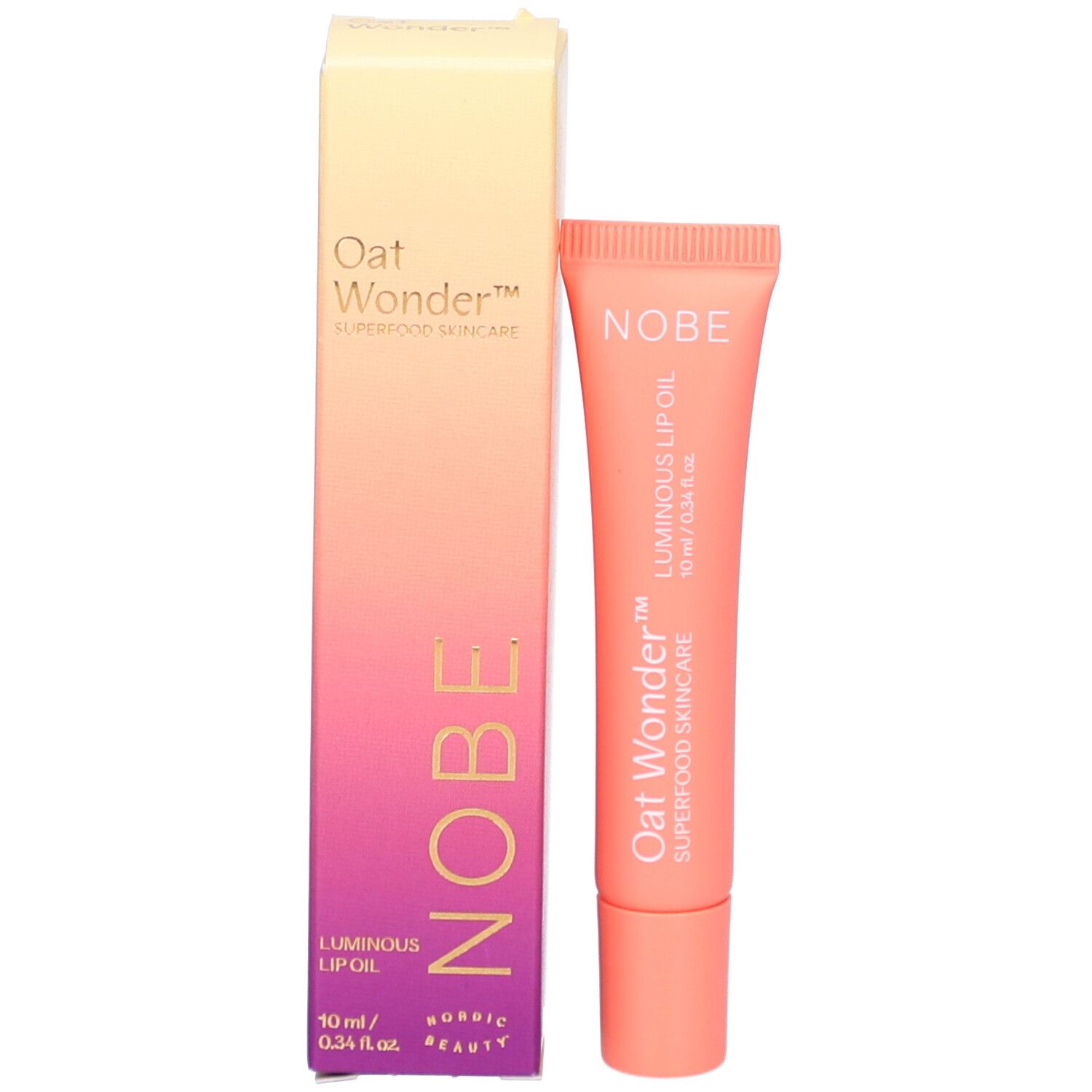 NOBE Oat Wonder Luminous Lip Oil Tube und Verpackung.