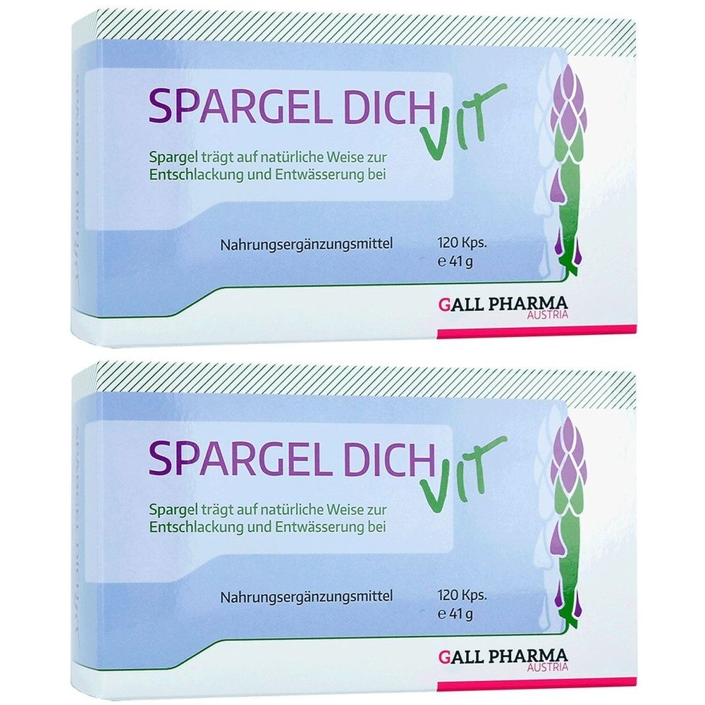 Deux boîtes de "SPARGEL DICH vit". Contient 120 gélules. Marque: GALL PHARMA AUSTRIA. Indication: Complément alimentaire.
