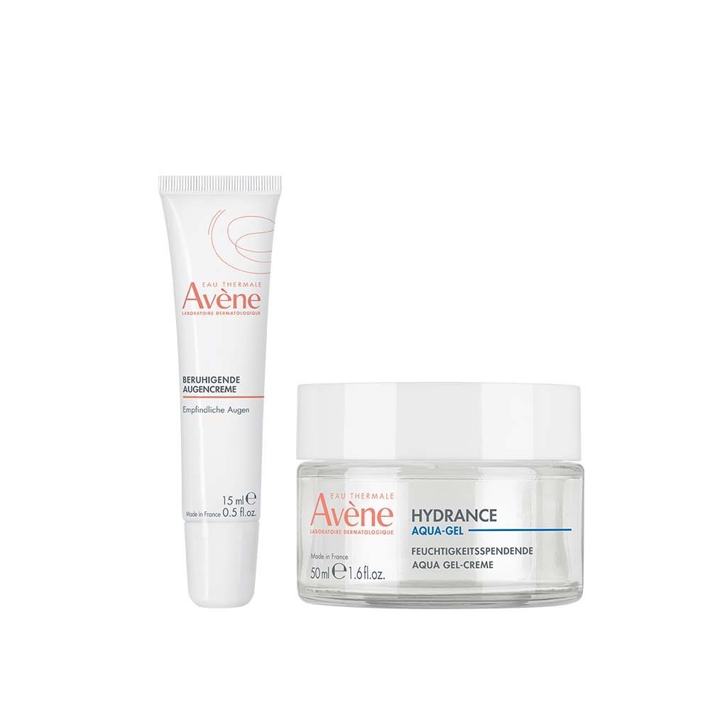 Deux produits: crème pour les yeux et Aqua-Gel crème. Crème pour les yeux en tube, 15ml. Aqua-Gel crème en pot, 50ml. Avec logo.