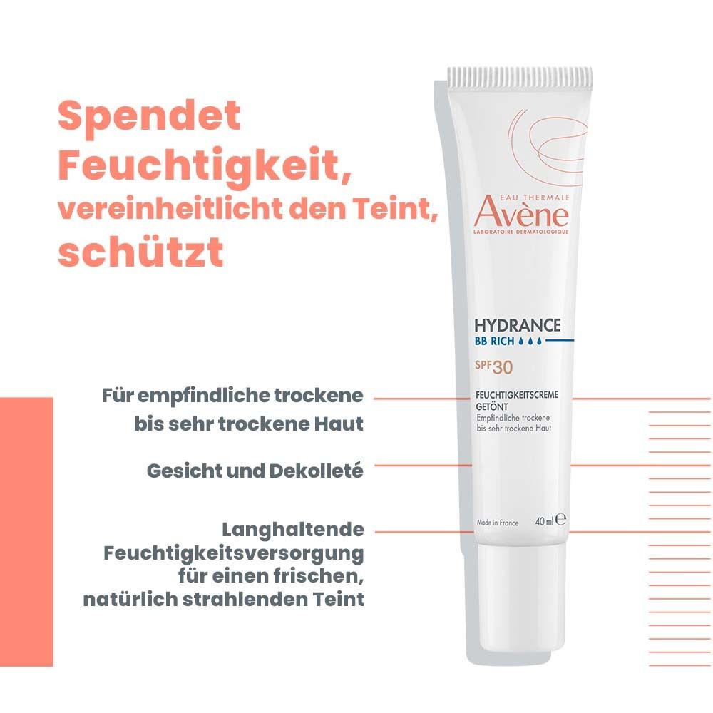 Weiße Tube "Hydrance BB-REICHHALTIG Feuchtigkeitscreme getönt LSF 30". Text: "Für empfindliche trockene bis sehr trockene Haut".