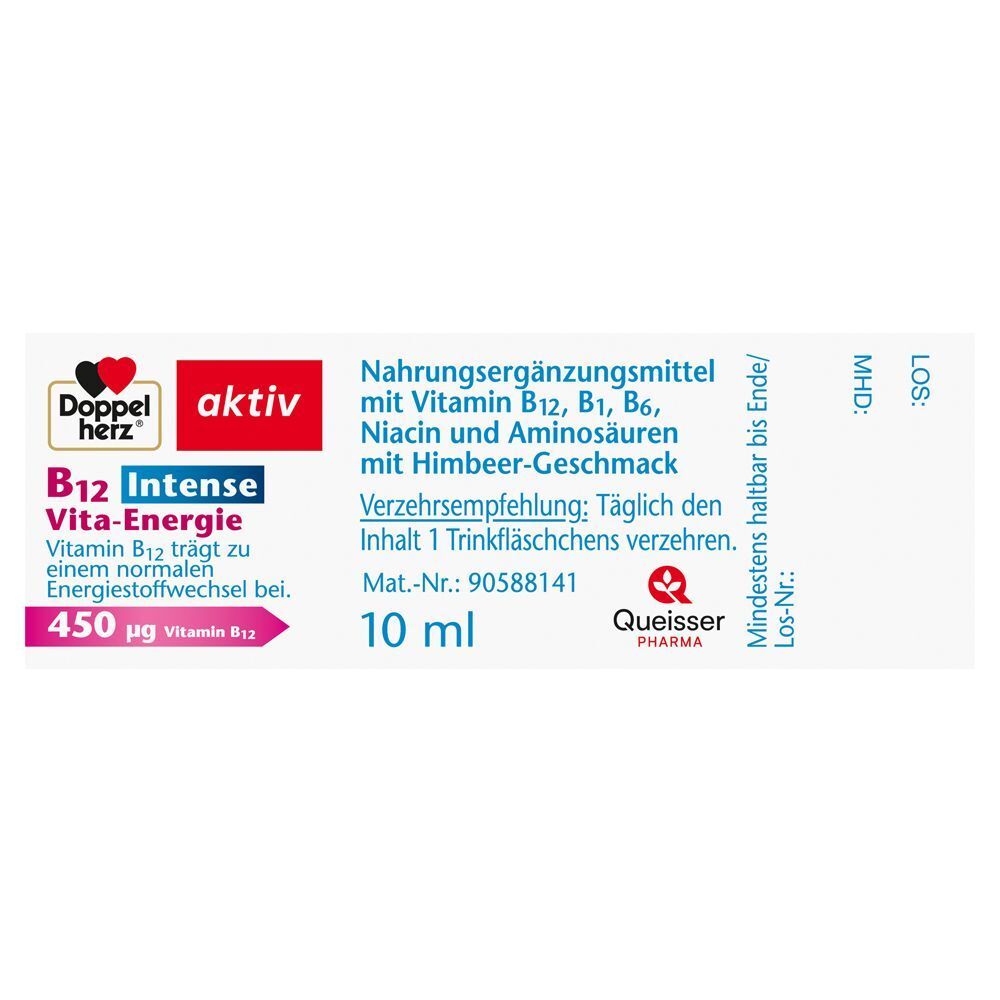 Vorderseite einer kleinen Packung Doppelherz B12 Intense Vita-Energie mit 10ml Inhalt.
