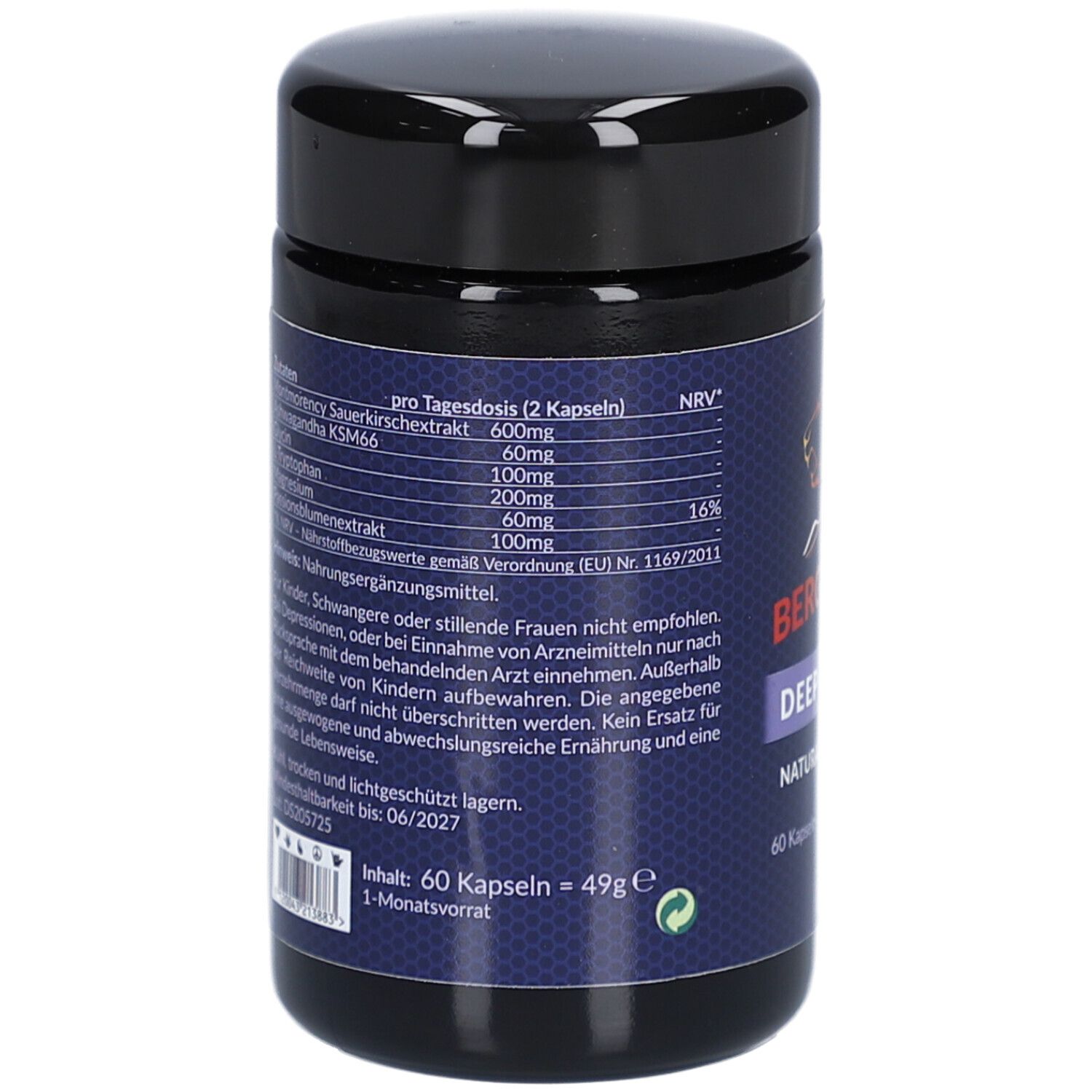 Rückseite der Dose. Auflistung der Inhaltsstoffe und Nährwertangaben. Text in deutscher Sprache. Mindesthaltbarkeit bis 06/2027.