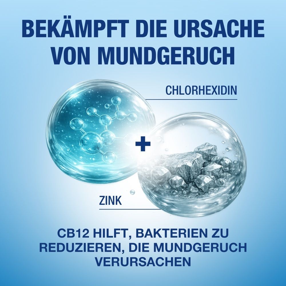 Bain de bouche CB12 : Contient de la chlorhexidine et du zinc pour réduire les bactéries causant la mauvaise haleine.