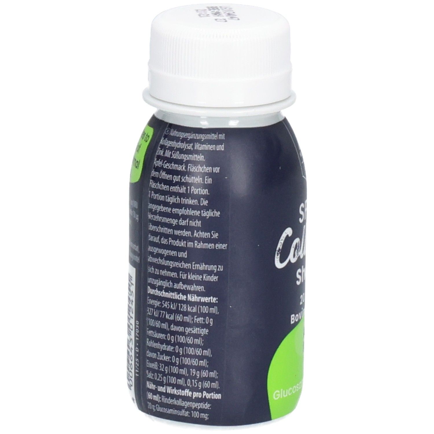 Dos de la bouteille. Texte avec informations nutritionnelles et ingrédients. Bouchon blanc. Marque : Multipower.