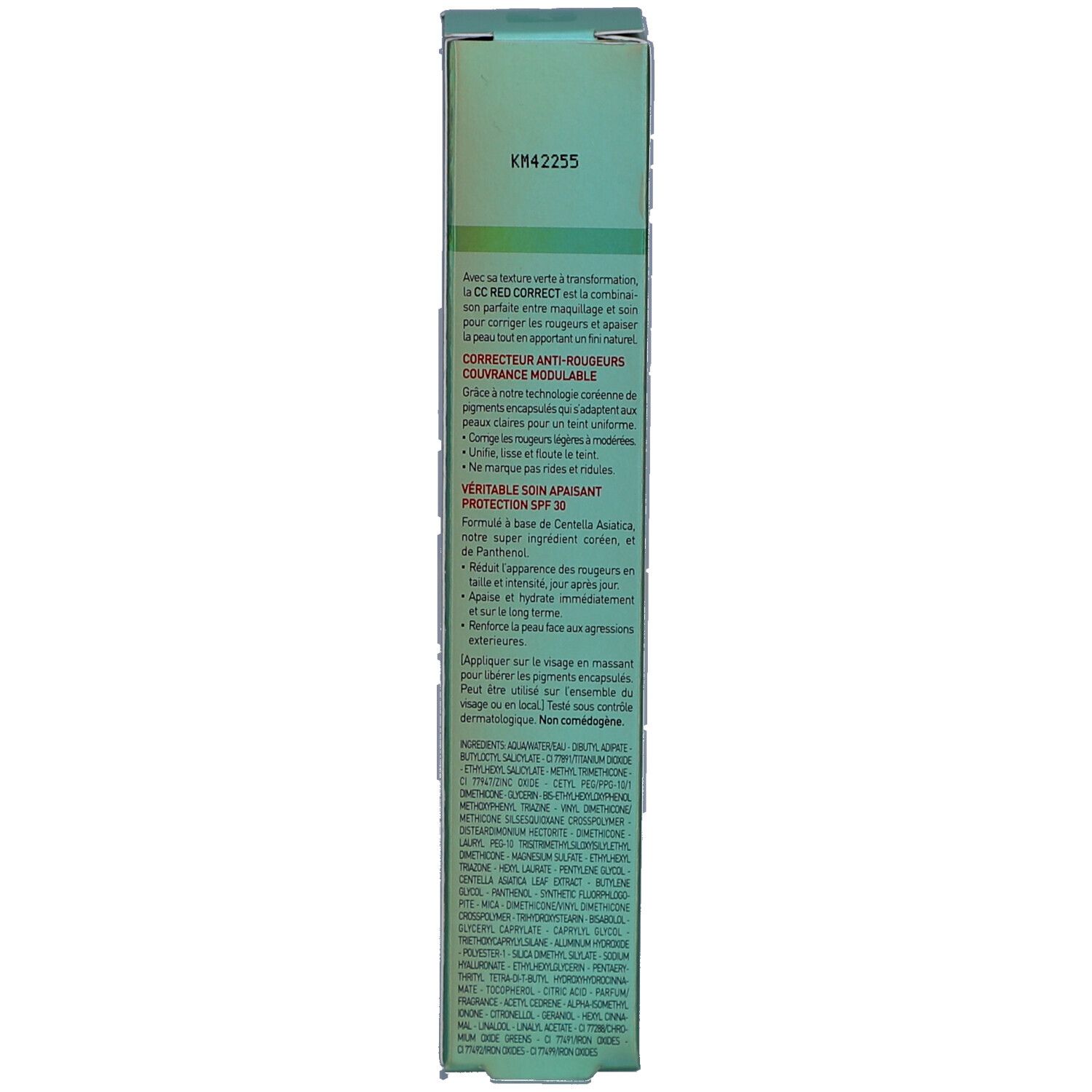 Rückseite der Schachtel. Text in mehreren Sprachen. Enthält Informationen zu Inhaltsstoffen und Anwendung.