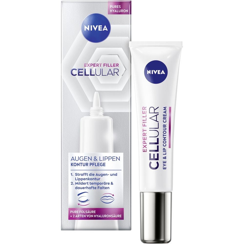 NIVEA CELLULAR Expert Filler Augen & Lippen Konturpflege Tube und Faltschachtel.