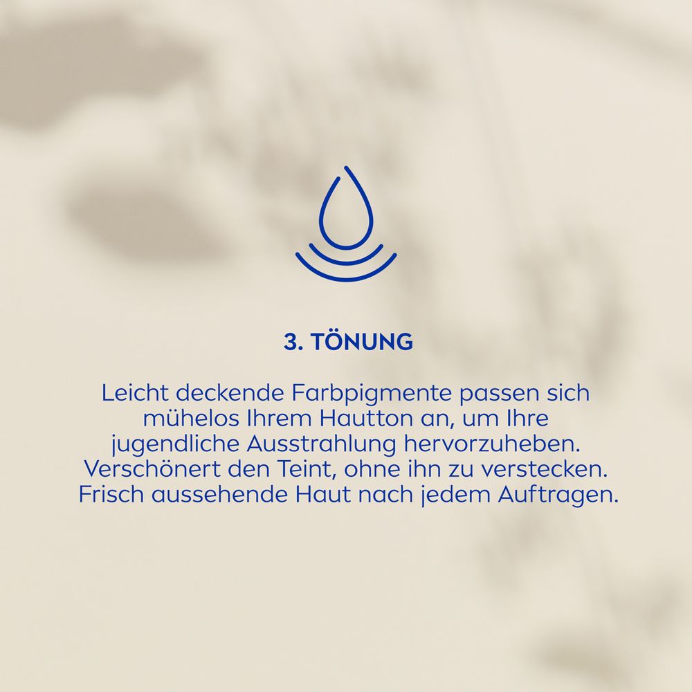 Symbole et texte : 3. TEINT. Pigments colorés légèrement couvrants s'adaptent au teint.
