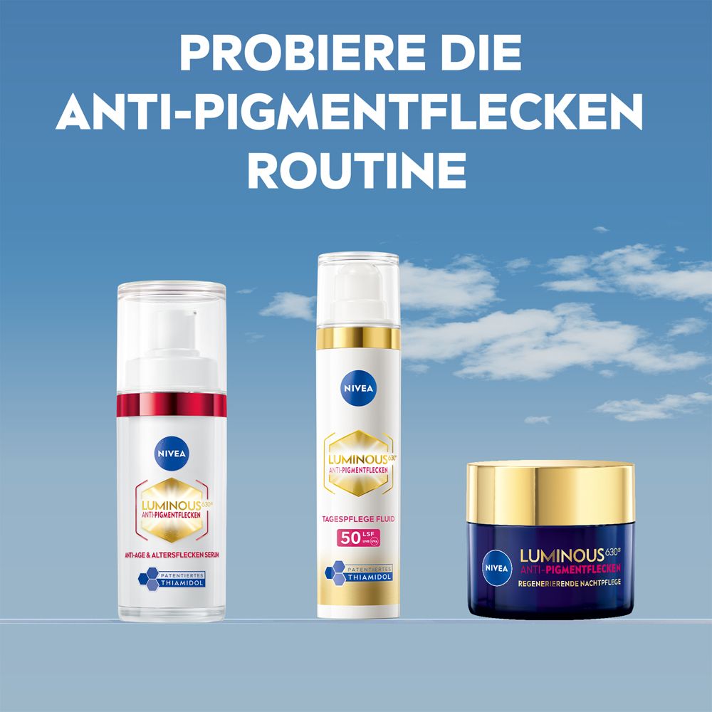 Seitenansicht der Nivea Luminous 630 Anti-Aging Serum Flasche.