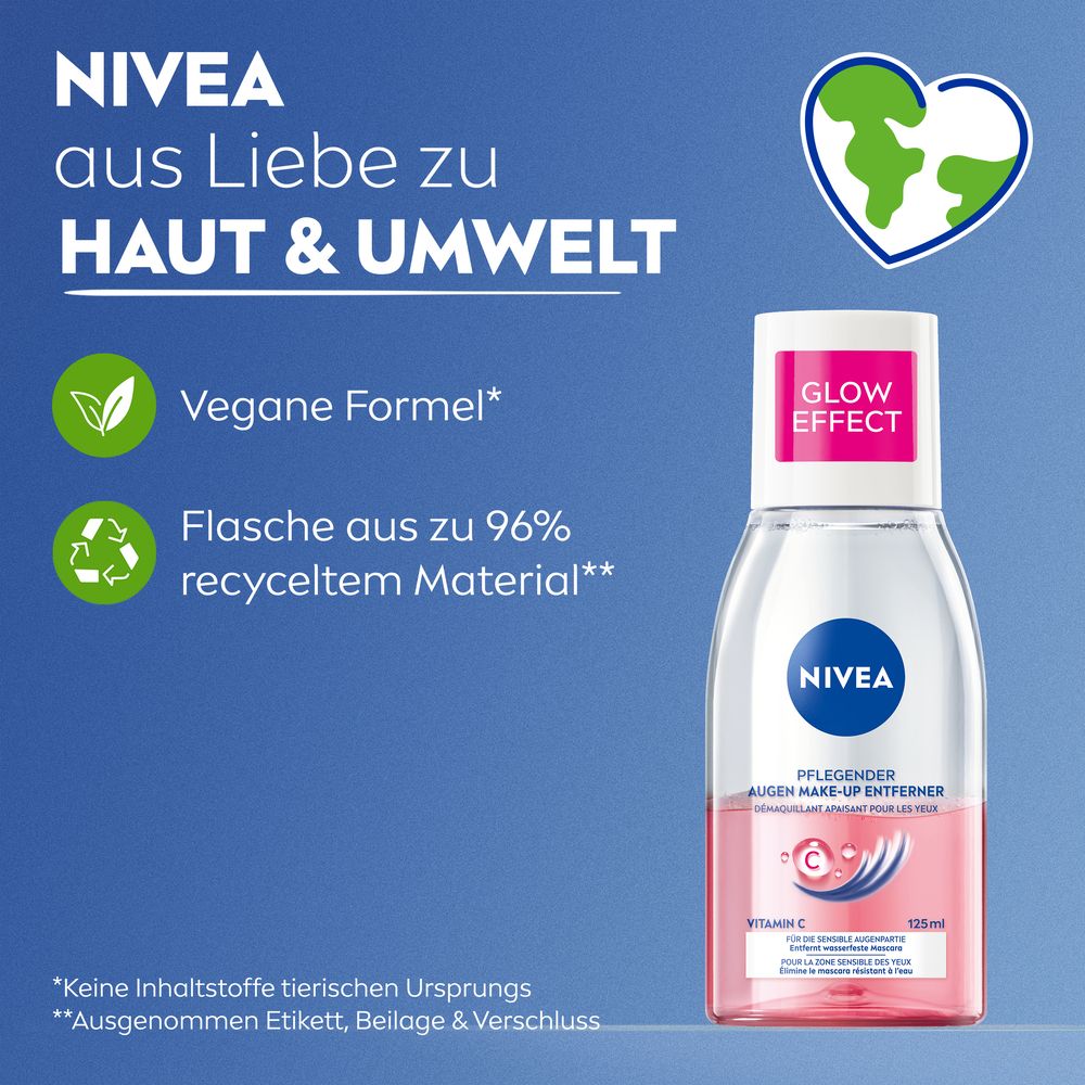 NIVEA Augen Make-up Entferner. Vegane Formel. Flasche aus recyceltem Material.