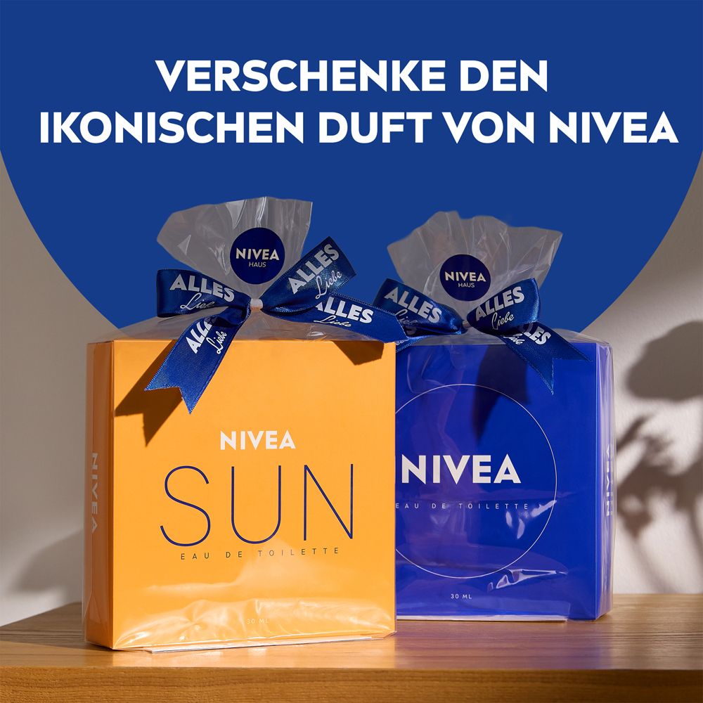 Zwei NIVEA Eau de Toilette Geschenksets: NIVEA SUN und NIVEA Eau de Toilette.