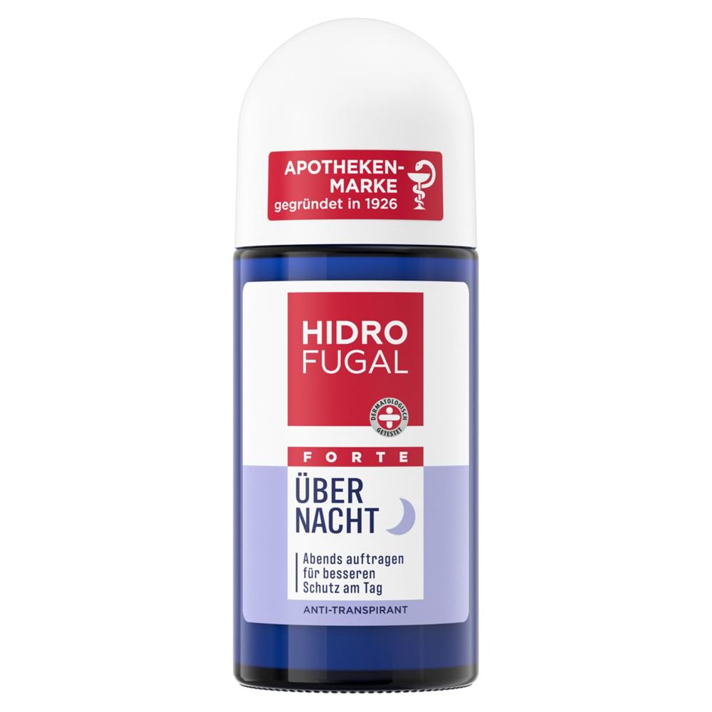 Déodorant roll-on Hidrofugal Forte Über Nacht avec bouchon blanc et étiquette rouge.
