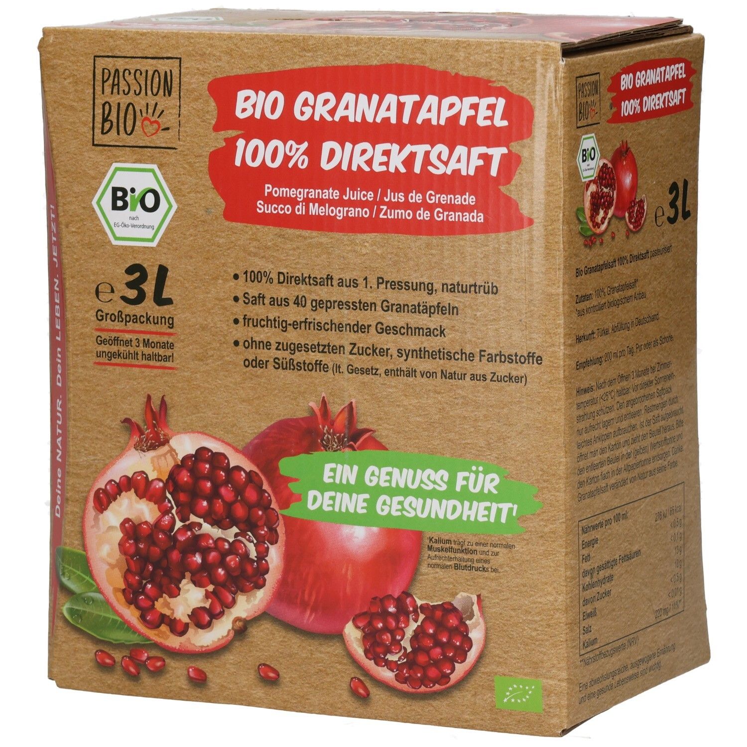 Pack de 3L de jus de grenade BIO 100% pur avec grenades entières.