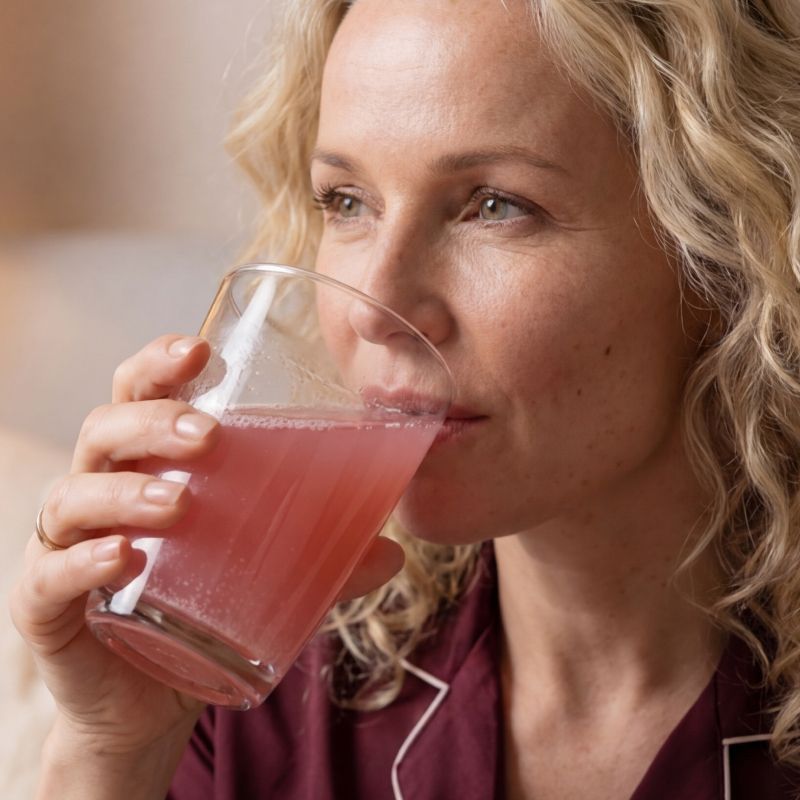 Femme buvant nu3 Vital Life Blend saveur framboise.