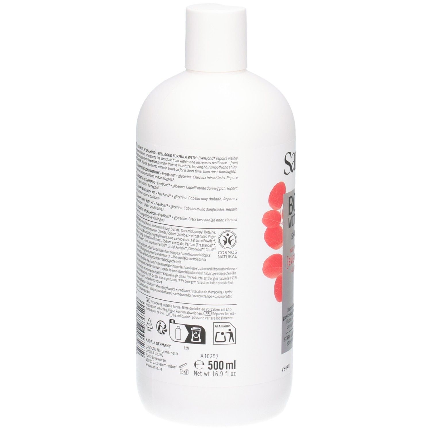 Weiße Flasche mit rotem Beeren-Etikett und 500 ml Inhalt.