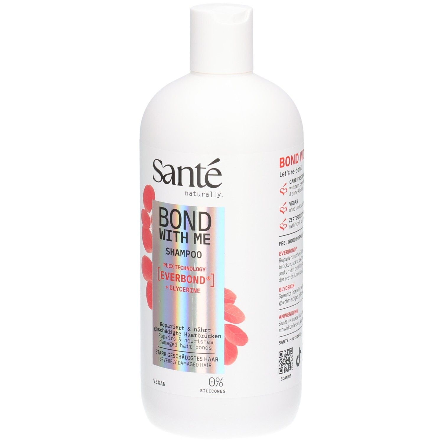 Weiße Flasche Sante Bond With Me Shampoo mit rosa Akzenten. Enthält Everbond + Glycerin.