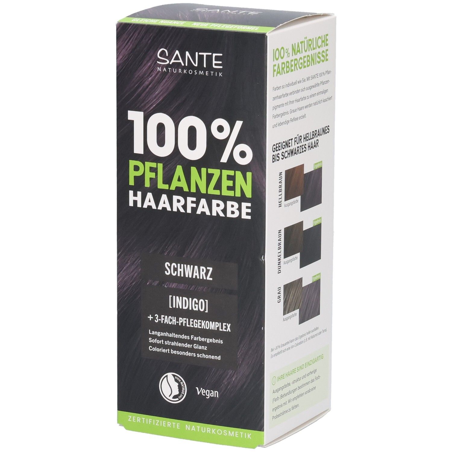 Boîte de teinture végétale SANTE Noir (Indigo) avec complexe soin 3x. Vegan.