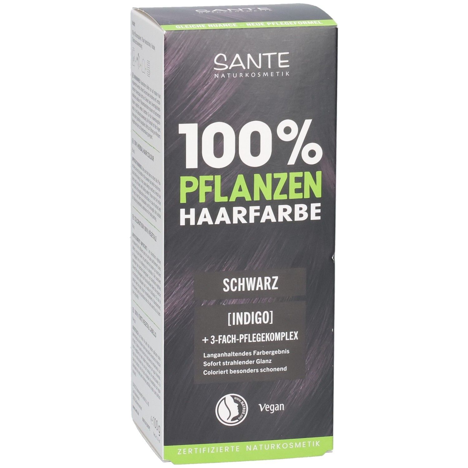 Boîte de teinture végétale SANTE Noir (Indigo) avec complexe soin 3x. Vegan.