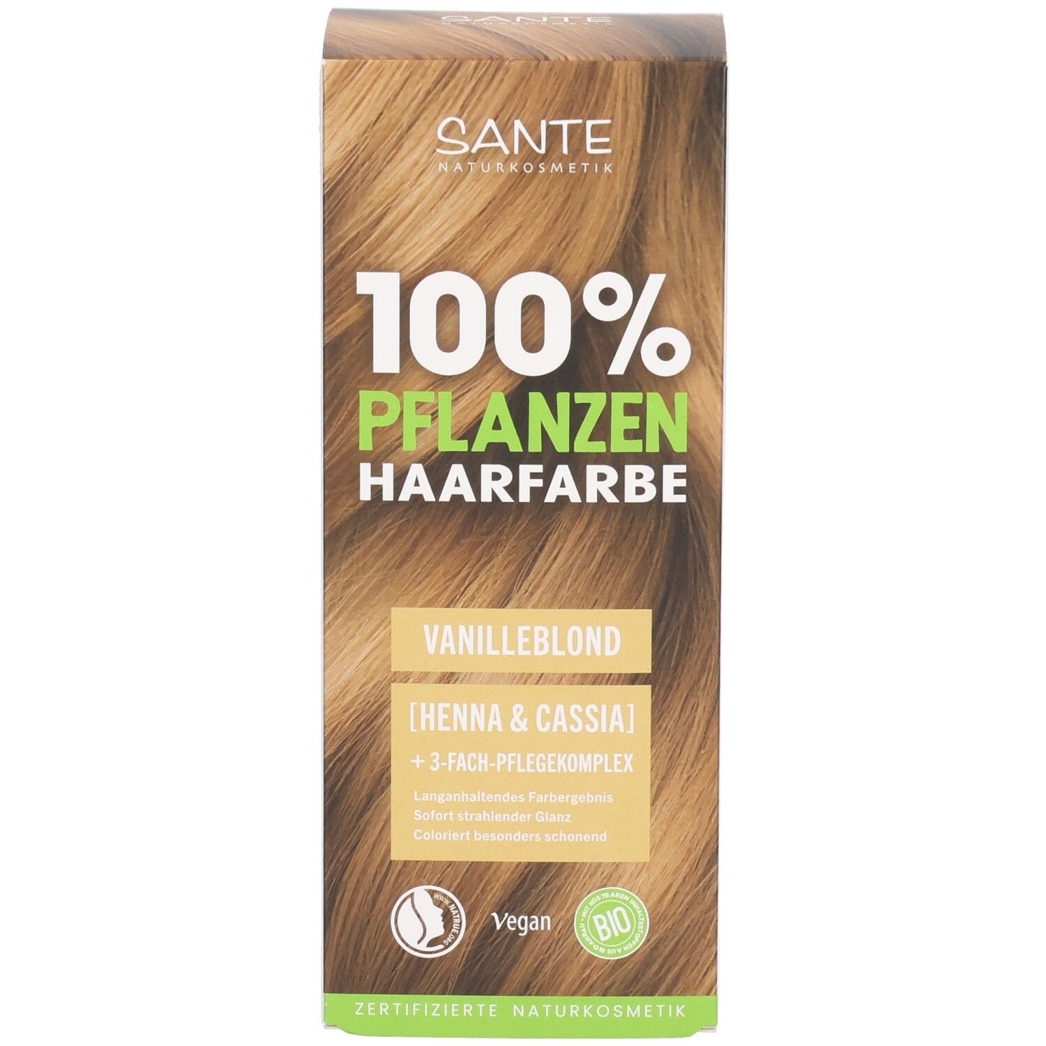 Emballage SANTE Coloration Végétale Vanilleblond 01, avec Henné & Cassia, complexe soin 3x.