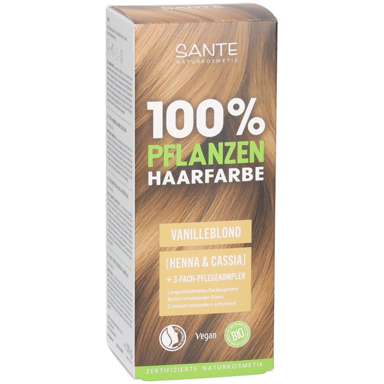 Emballage SANTE Coloration Végétale Vanilleblond 01, vegan, bio, cosmétique naturelle certifiée.