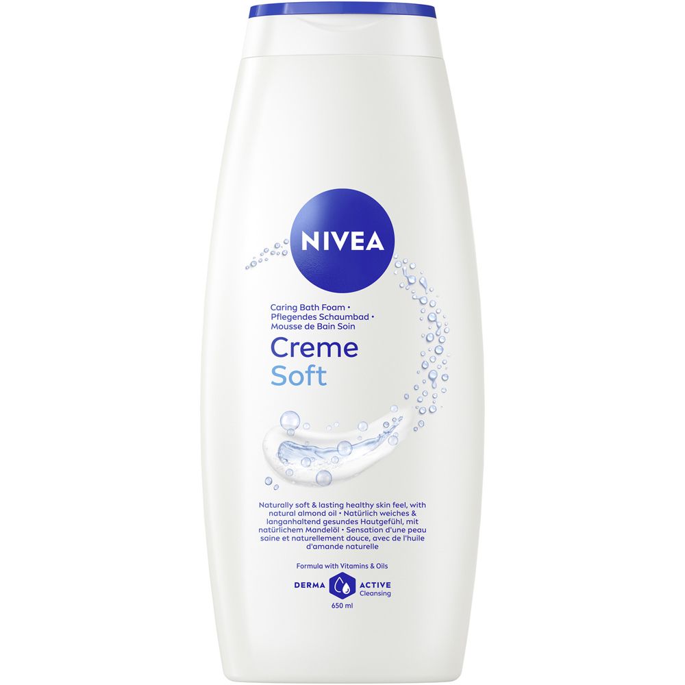 Weiße Nivea Creme Soft Duschgel-Flasche mit blauem Deckel. 450 ml.