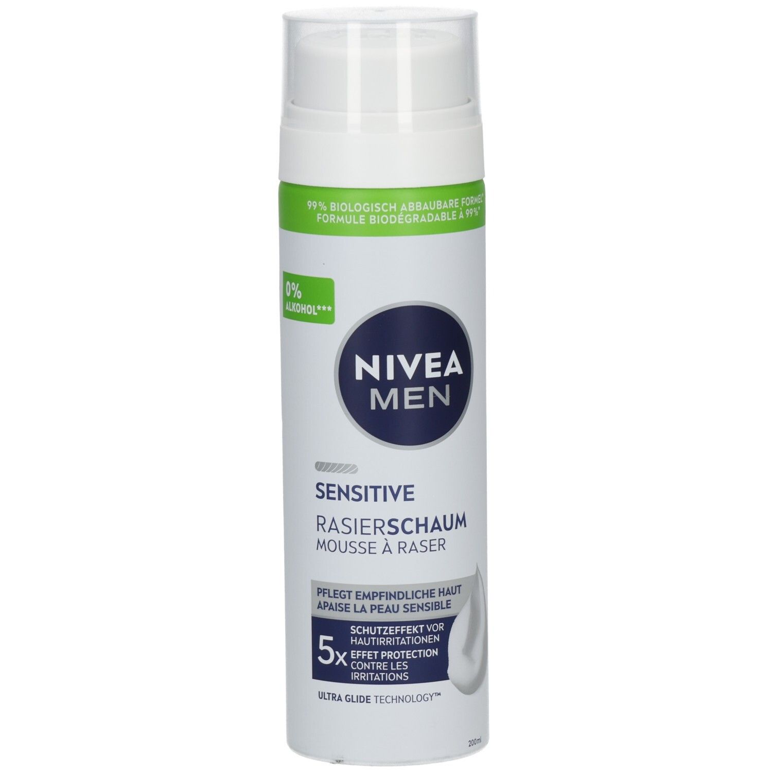 Nivea Men Sensitive Rasier Schaum, 0% Alkohol, für empfindliche Haut.
