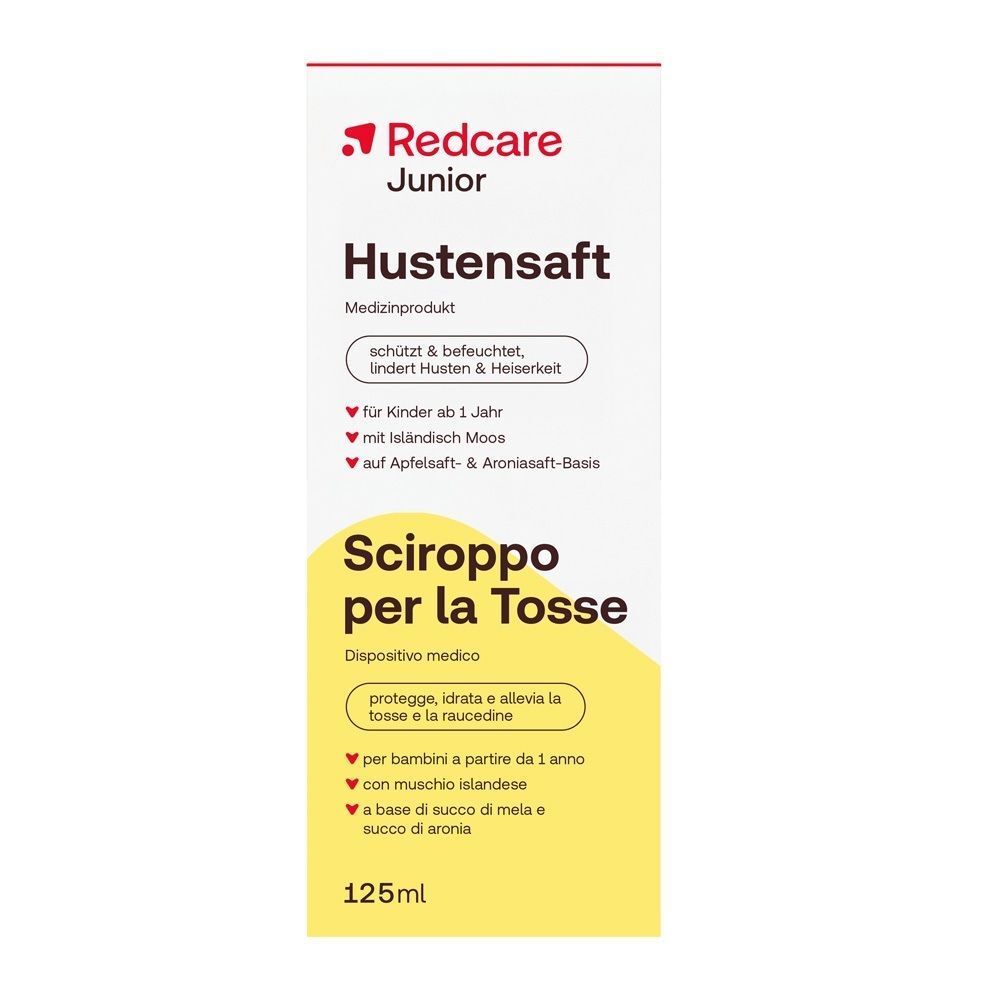 Redcare Junior Hustensaft, 125ml Flasche, ein Medizinprodukt für Kinder ab 1 Jahr.
