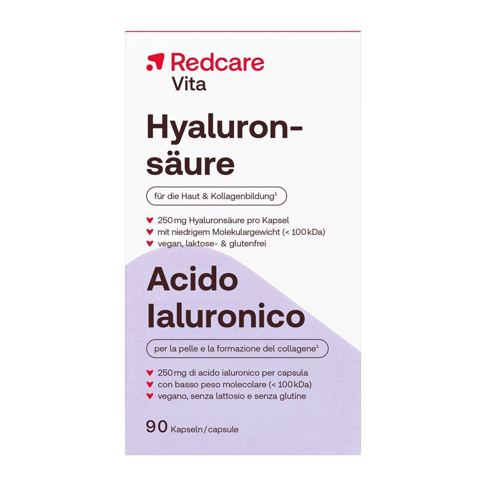 Redcare Vita Hyaluronsäure Kapseln, 90 Stück. Für Haut & Kollagenbildung. Vegan, laktose- & glutenfrei.