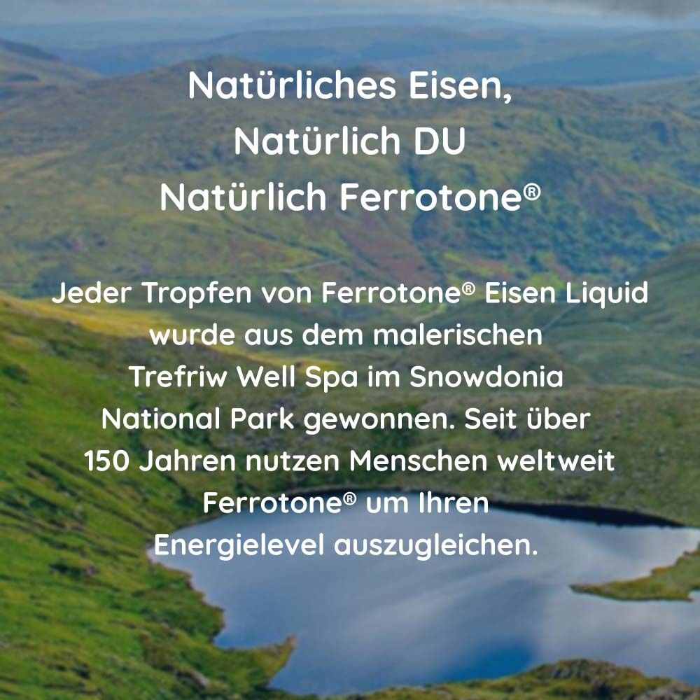 Paysage avec lac. Texte : Fer naturel, Naturellement VOUS, Naturellement ferrotone®. Texte sur l'origine.