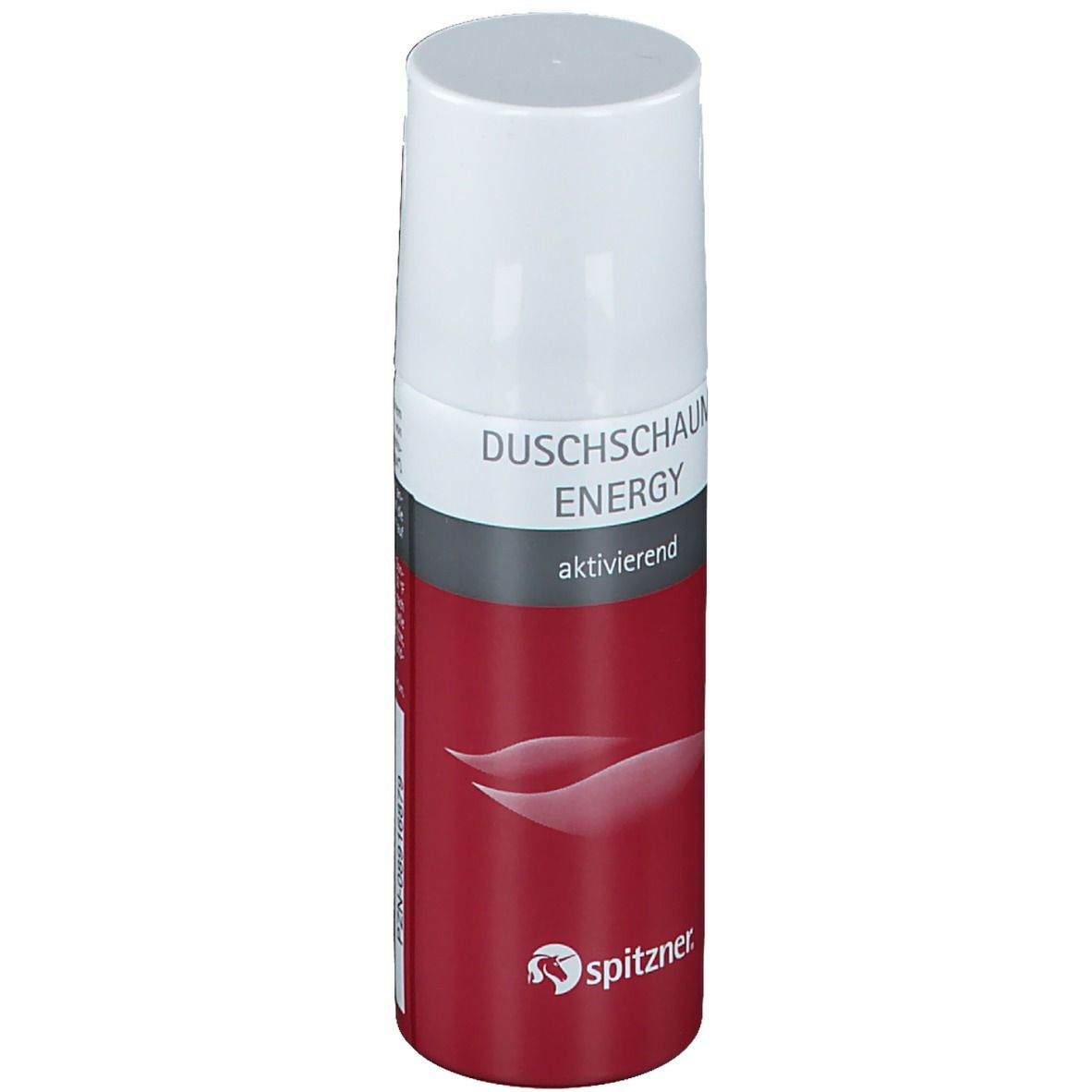 Duschschaum Energy, rote Flasche mit weißem Deckel. Text und Logo sichtbar.