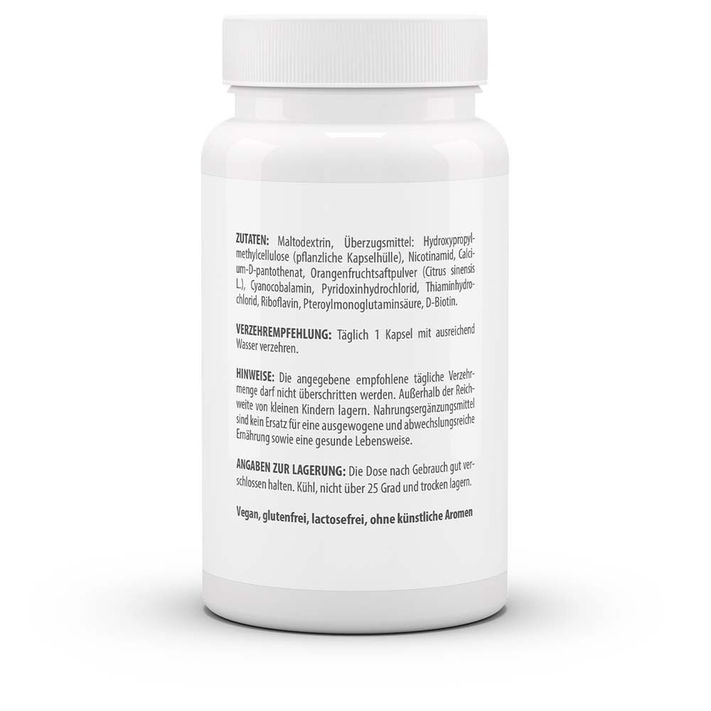 Rückseite der weißen Flasche. Text: Zutaten, Verzehrempfehlung, Hinweise, Angaben zur Lagerung. Vegan, glutenfrei, lactosefrei.