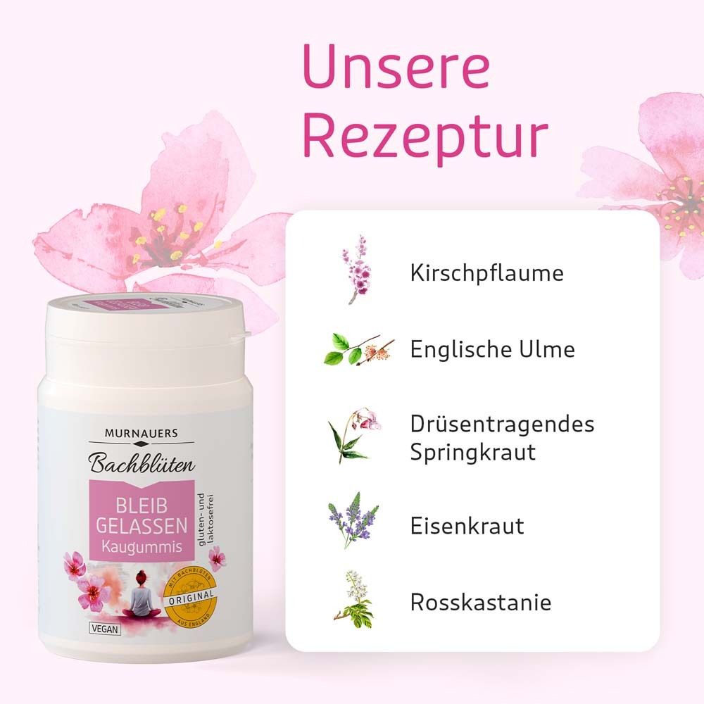 Dose mit rosa Hintergrund. Text: Unsere Rezeptur. Zutaten: Kirschpflaume, Englische Ulme, Drüsentragendes Springkraut, Eisenkraut, Rosskastanie.