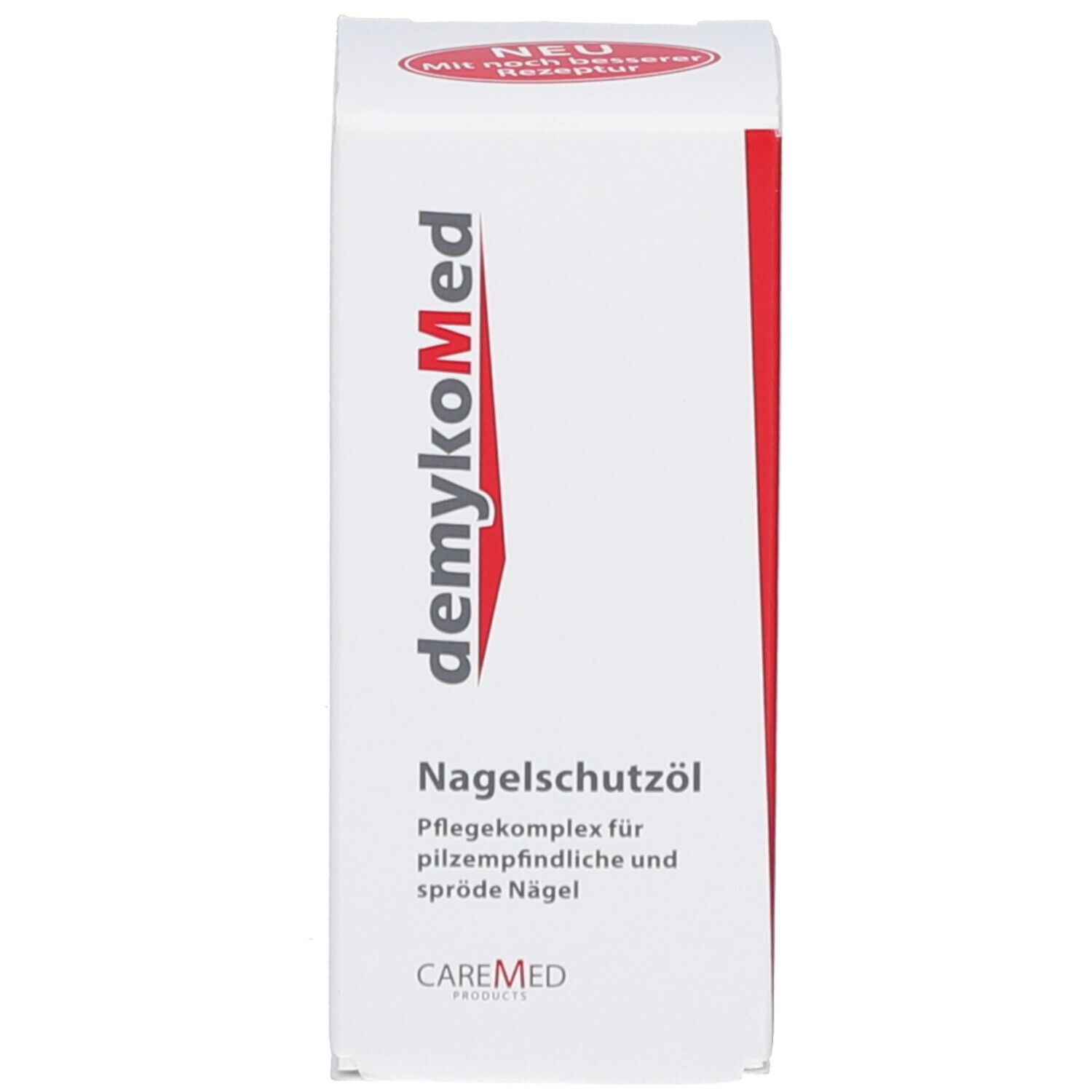 Emballage blanc avec un accent rouge. Le nom du produit et le logo sont clairement visibles.