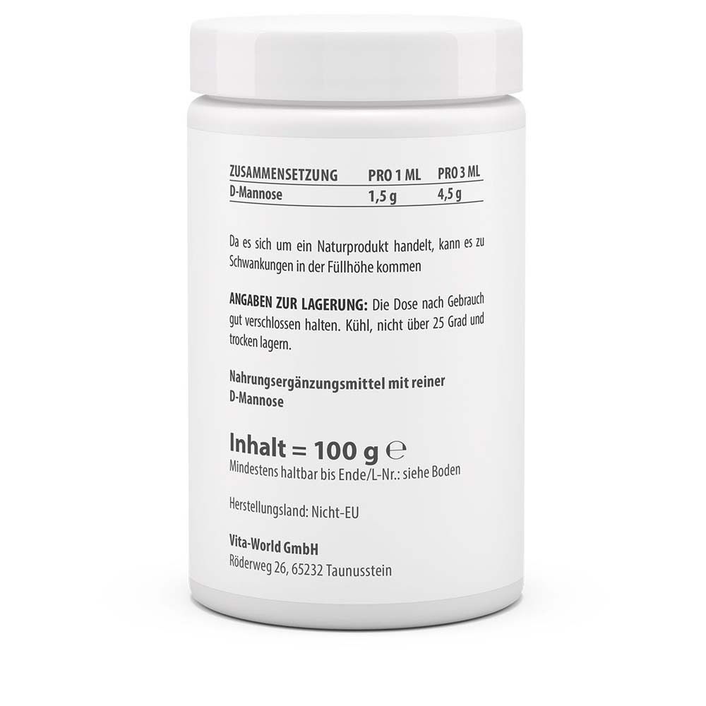 Rückseite des weißen Supplement-Behälters. Enthält Informationen zu Inhaltsstoffen, Lagerung und Hersteller.