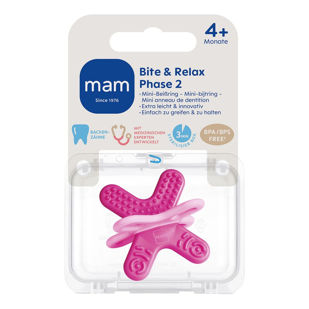 Mam Beißring "Bite & Relax Phase 2" in Sternform, pink. BPA/BPS frei.