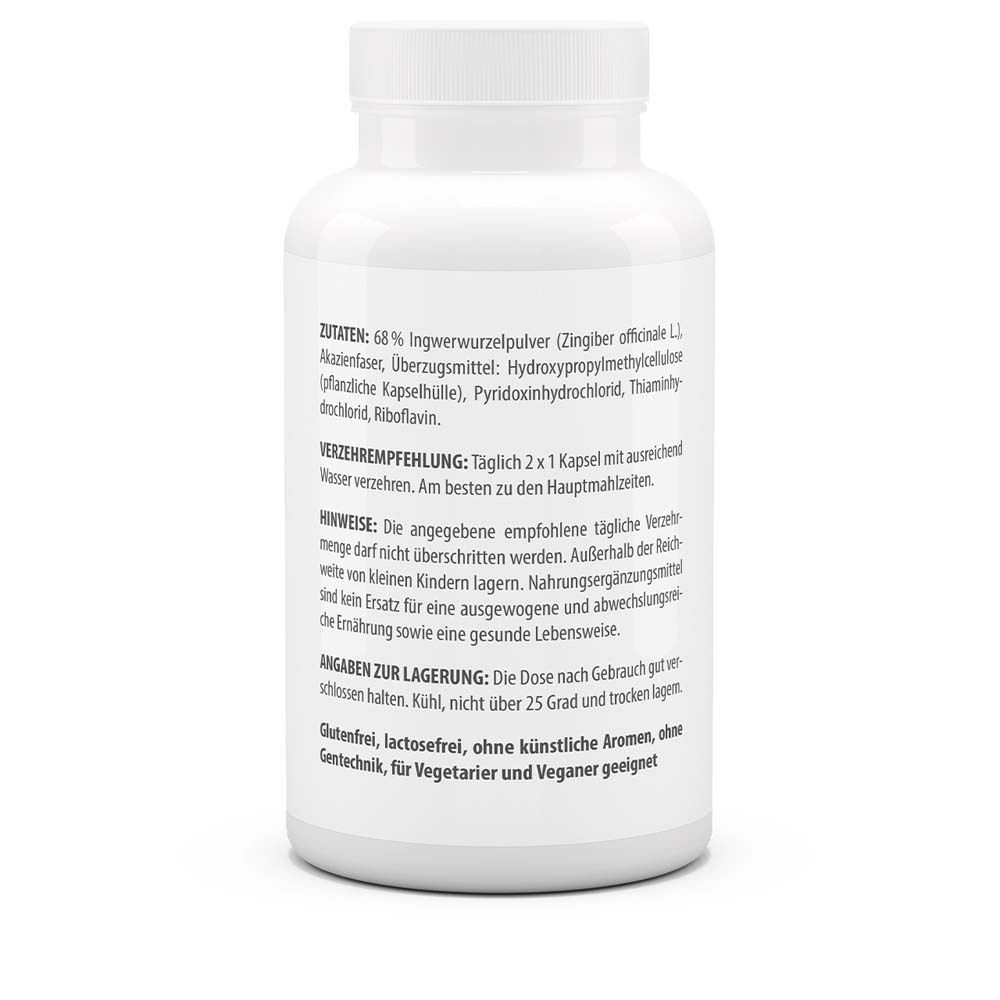 Rückseite der weißen Flasche. Zutatenliste, Verzehrempfehlung, Hinweise, Angaben zur Lagerung. Glutenfrei, lactosefrei.