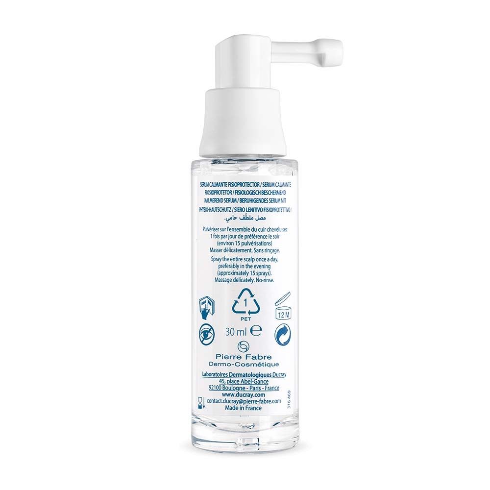 Dos du flacon de sérum. Texte: Mode d'emploi, ingrédients, adresse du fabricant, 30 ml, symbole PET.